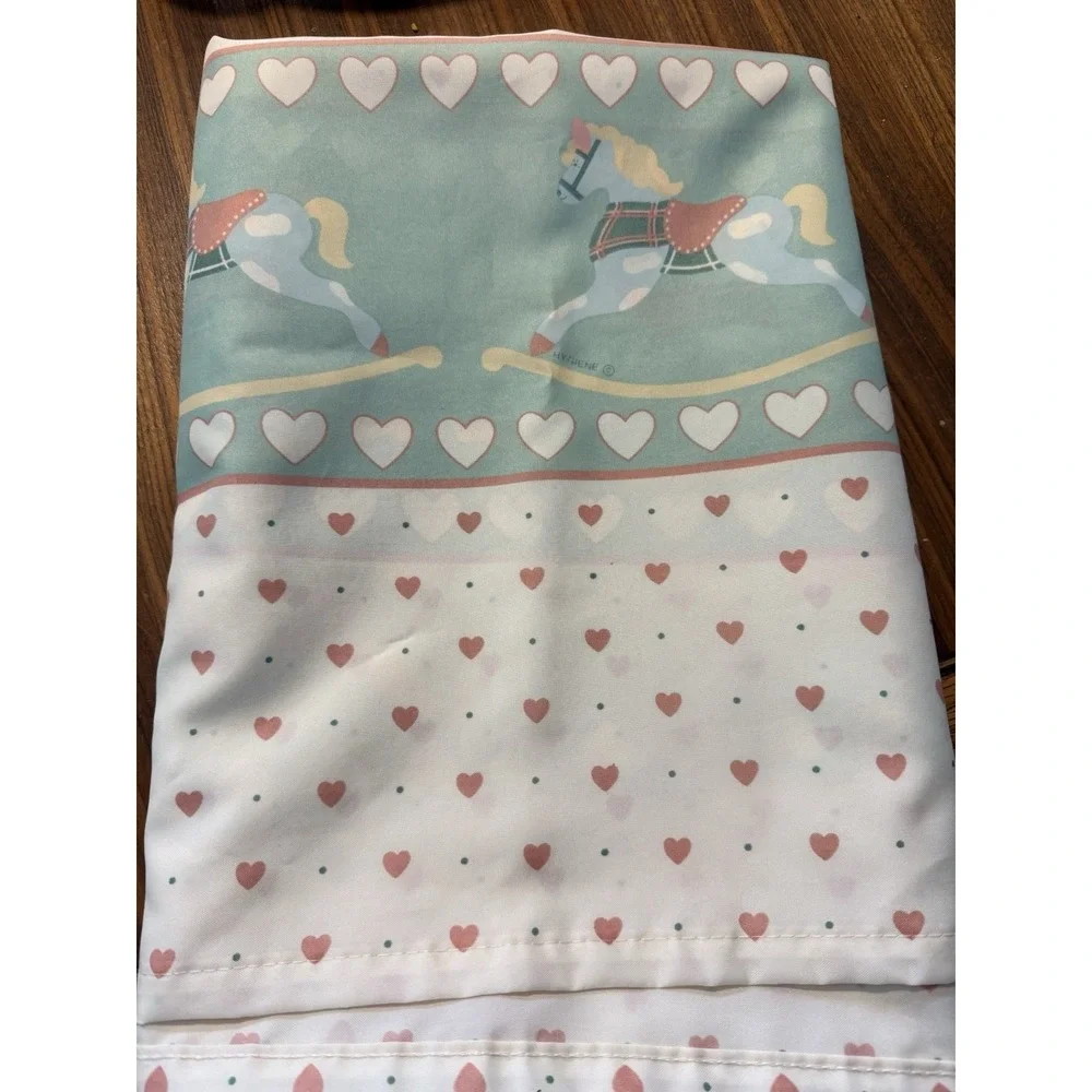 VTG 90s Shower Curtain Rocking Horse Heart Bathroom Decor Cottage Granny Core